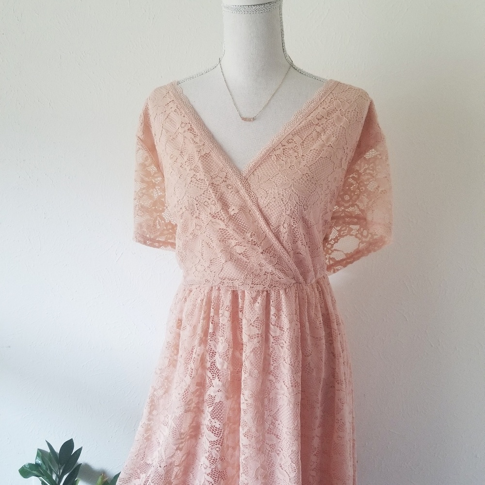 Torrid Pink Lace Surplice Skater Skirt Dress Sz 4